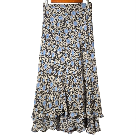 Charter Club Silk Blue Maxi A-Line Skirt with Ruffled Tiers - Picture 1 of 6